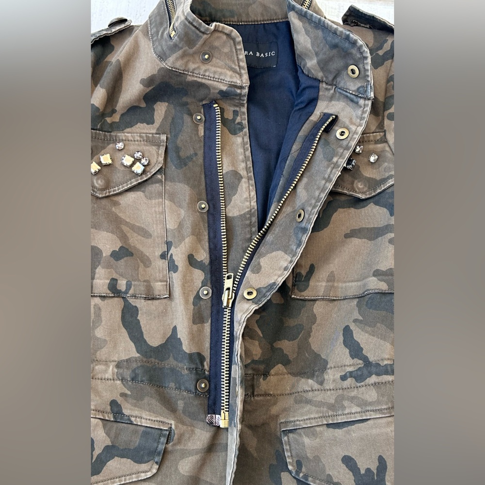 Zara Basic Women’s Camouflage Jacket Rhinestone &… - image 8